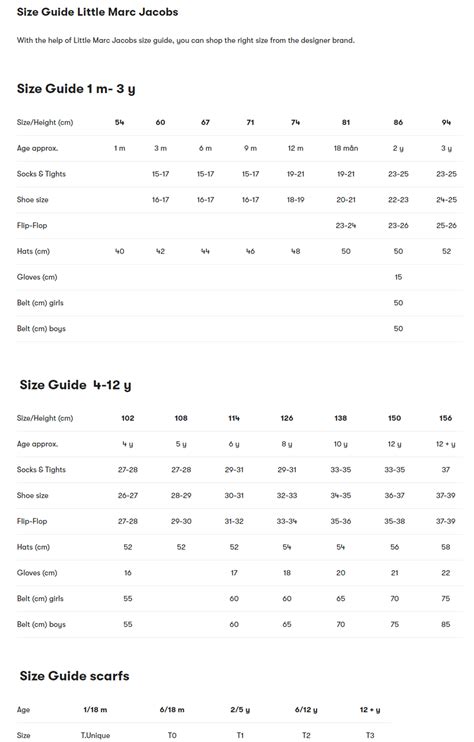 marc by jacobs size chart.